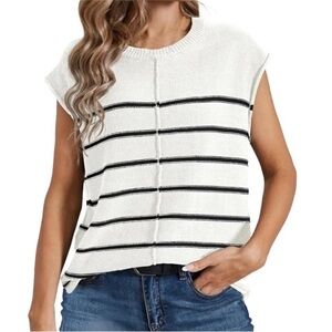 Leani Striped White and Black Women's Top Viscose Blend Womens size L